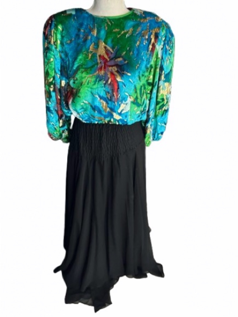 Vintage 100% Silk DIAME FREIS Designer Dress Metallic Sheer Fairy Boho Large